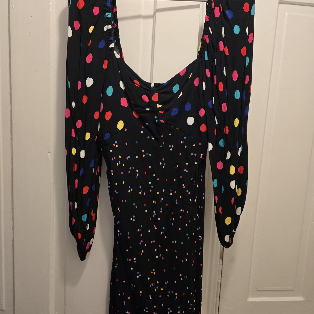RIXO Black Multicolor Polka Dot Dress